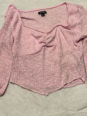 wild fable Light Pink Ribbed Long-Sleeve Crop Top